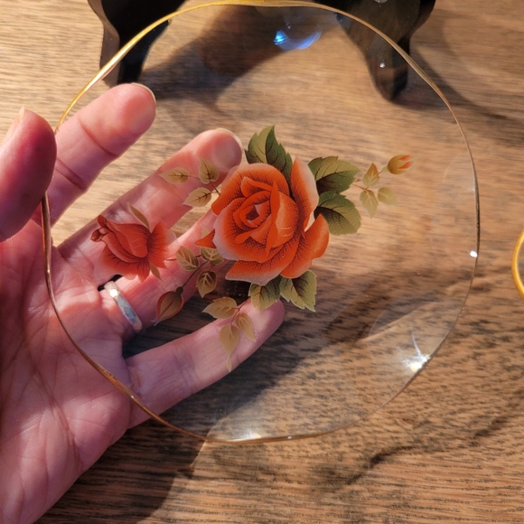 2 VTG Chance Glass Sovereign Rose Decorative Floral Plate Gilt - Picture 2 of 3